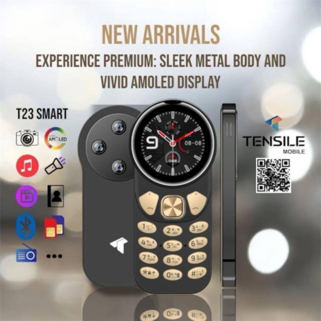 Tensile Sleek Metal Body And Amoled Display ( Golden, Black )