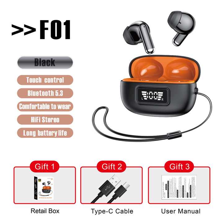 F01 Newest Tws True Wireless BT 5.3 Macaron Headphones Digital Hifi Stereo Low-latency Gaming Sports Headset