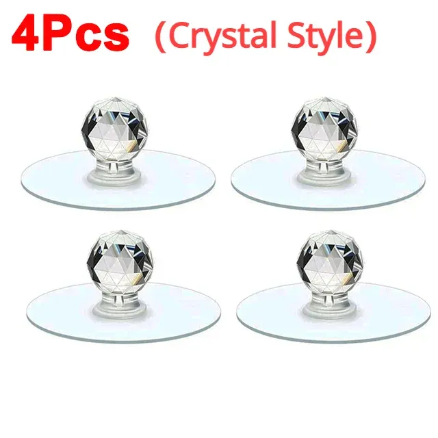 4PCS Punch-free Crystal Drawer Handle Diamond Shape Self-Adhesive Acrylic Knobs Cabinet Wardrobe Furniture Pulls Hanger Hooks